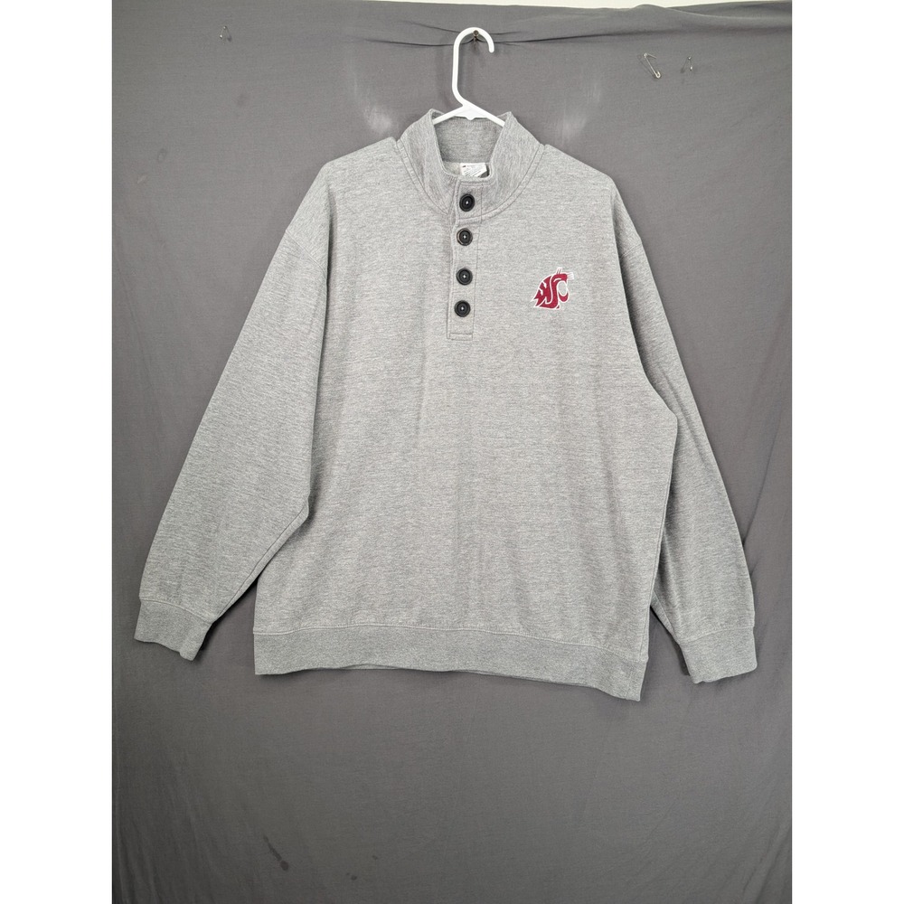 Champion Washington State Cougars Gray Mock Neck 4-Button Pullover Mens 2XL 7688